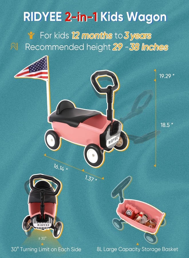 RIDYEE 2-in-1 Toy Wagon for Toddlers 1-3, Kids Pull-Along Wagon with Removable Seat and Adjustable Handlebar, Baby Push Walker with 8L Large Basket, Steering Limit, DIY Sticker, Pink - Image 5